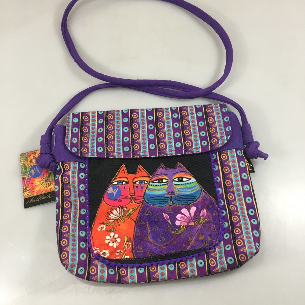 Laurel Burch Cats Felines Multi-Color Canvas Crossbody Shoulder Bag Handbag NEW
